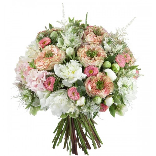 Цветочный микс с розовыми гортензиями 