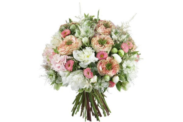 Цветочный микс с розовыми гортензиями 