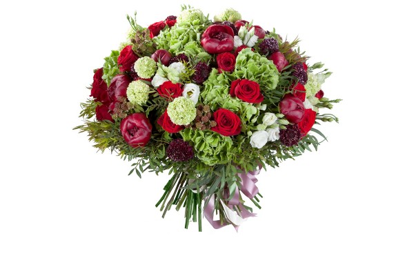 Цветочный микс с зелеными гортензиями 