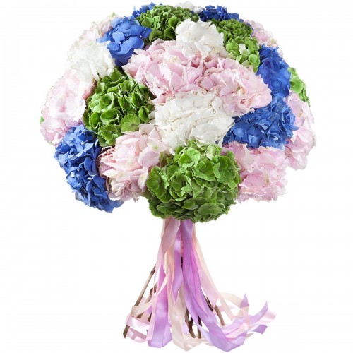 Букет из разноцветных гортензий