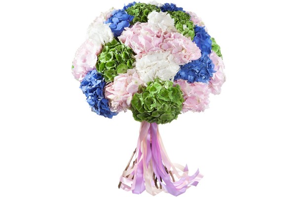 Букет из разноцветных гортензий