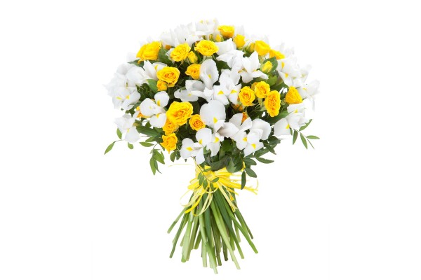 Букет из кустовой розы и ириса 