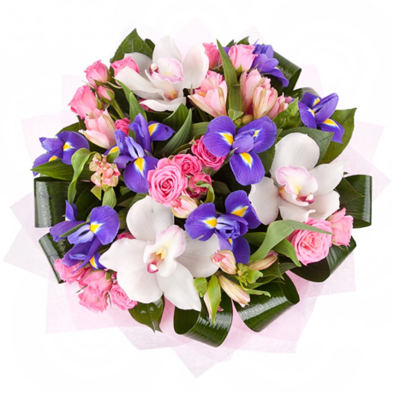 Цветочная композиция из орхидей и альстромерий  