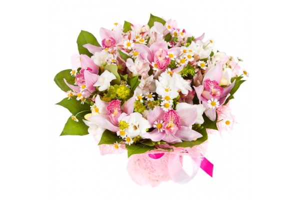 Букет из розовых орхидей с альстромериями