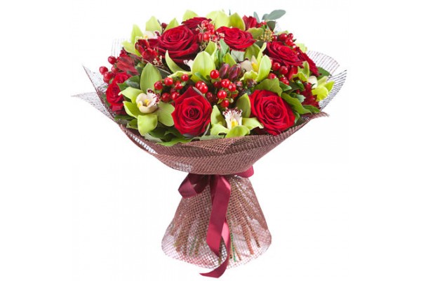 Букет с зелеными орхидеями