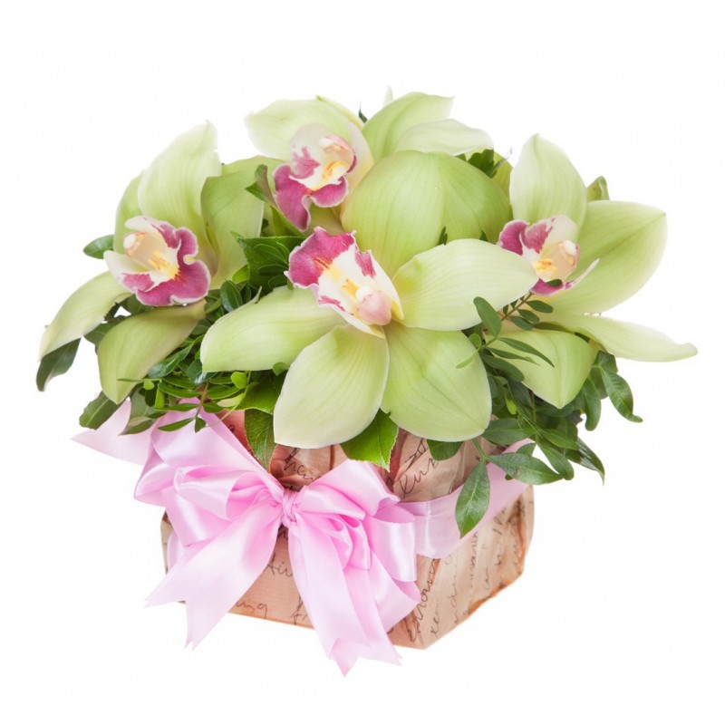 Цветочная композиция из орхидей, в коробке