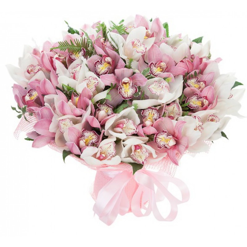 Розовый букет с орхидеями 