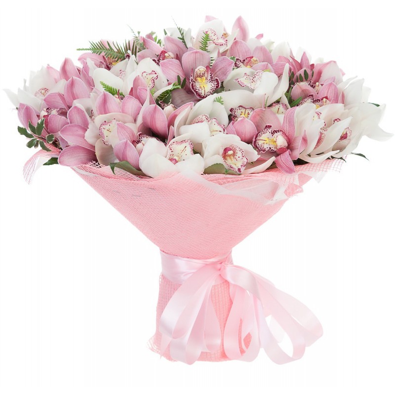 Розовый букет с орхидеями 