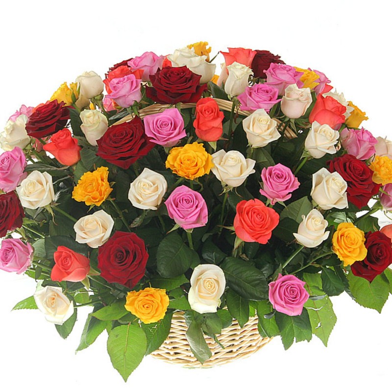 Цветочная композиция из разноцветных роз