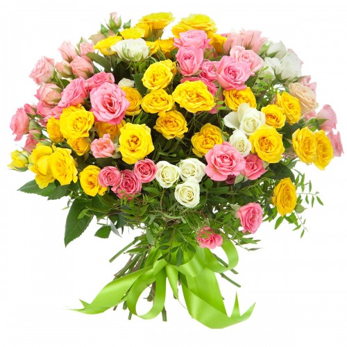 Букет из разноцветных кустовых роз “Спрей”