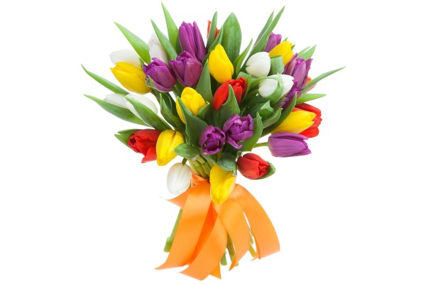 Букет из разноцветных тюльпанов