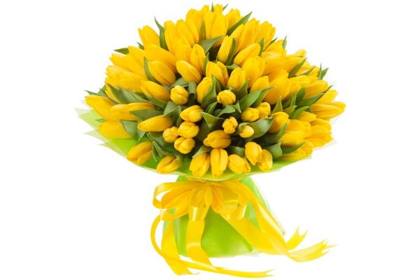 Большой букет из желтых тюльпанов