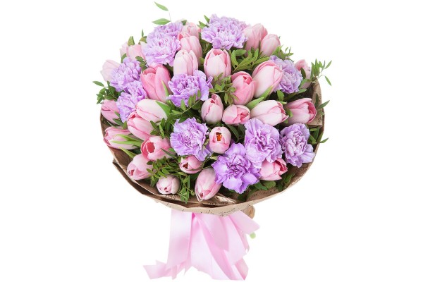 Букет из тюльпанов и гвоздик