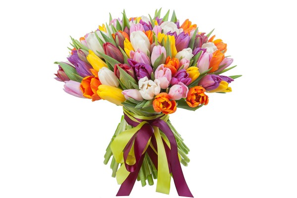 Букет из разноцветных тюльпанов