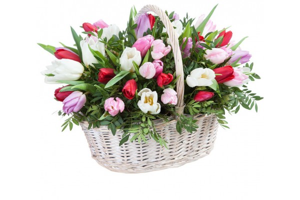 Цветочная композиция  из разноцветных тюльпанов